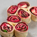 Wrap bites - 8 Stück mit  Rote Beete Carpaccio, veganer Feta, Apfel und Rucola. vegan