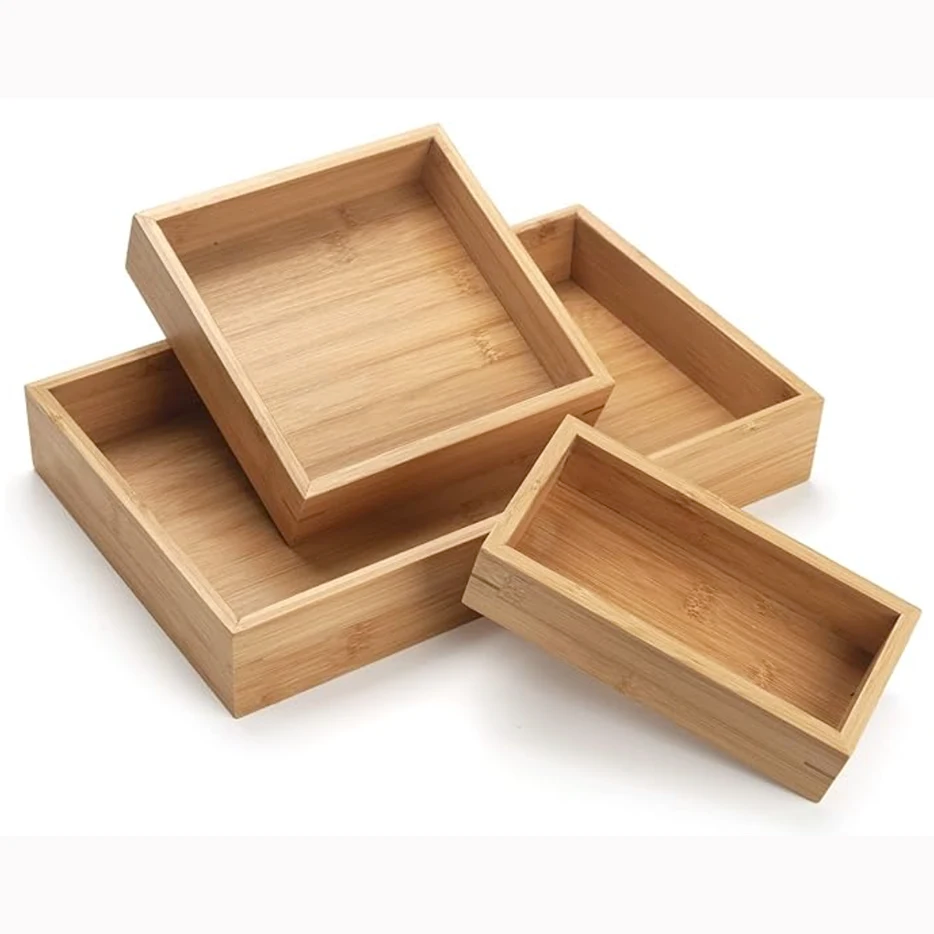 Mehrweg / Holz Platten und Bambus Körbe Paket S