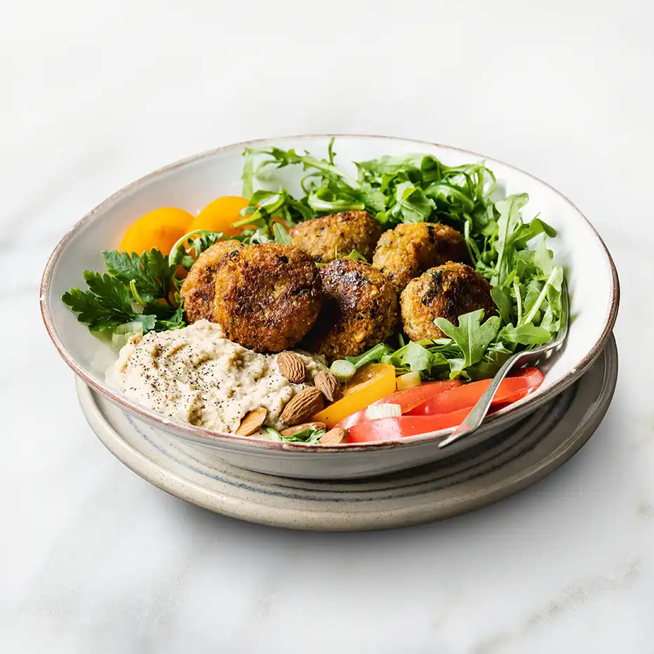 Buffet - Süsskartoffel, Linsen, Koriander, Falafel, Avocado und Silantro Tahini Dressing x 12 Portionen