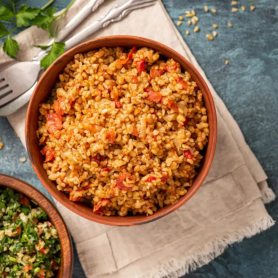 Bulgur mit Paprika und Mandeln 10 Portionen
