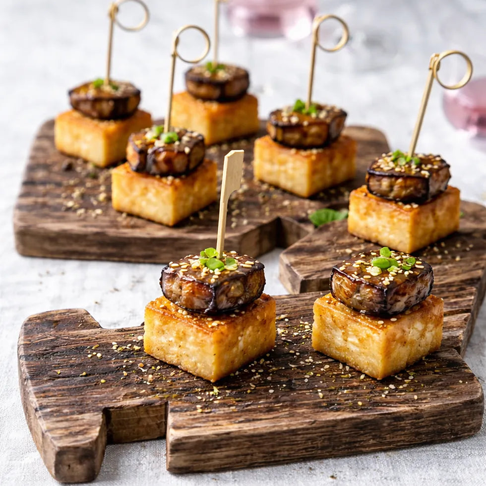 Spieß - Pan Asia Spieß mit crispy Tofu, Aubergine und Soja-Ingwer-Knoblauch-Marinade 20 Stück