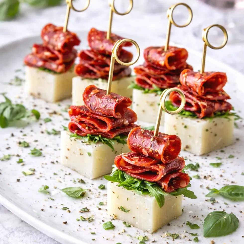 Spieß - Spanischer-Gourmet- Spieß  Fuet Wurst und Manchego 20 Stück
