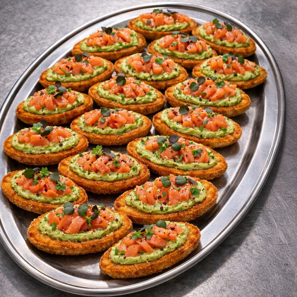 Kartoffelrösti - mit geräuchertem Lachs und Frischkäse befühltes Kartoffelschiffchen 20 Stück