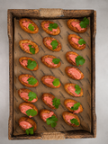 Kartoffelrösti - mit Roter Cilantro Creme und Radieschen befühltes Kartoffelschiffchen , 20 Stück