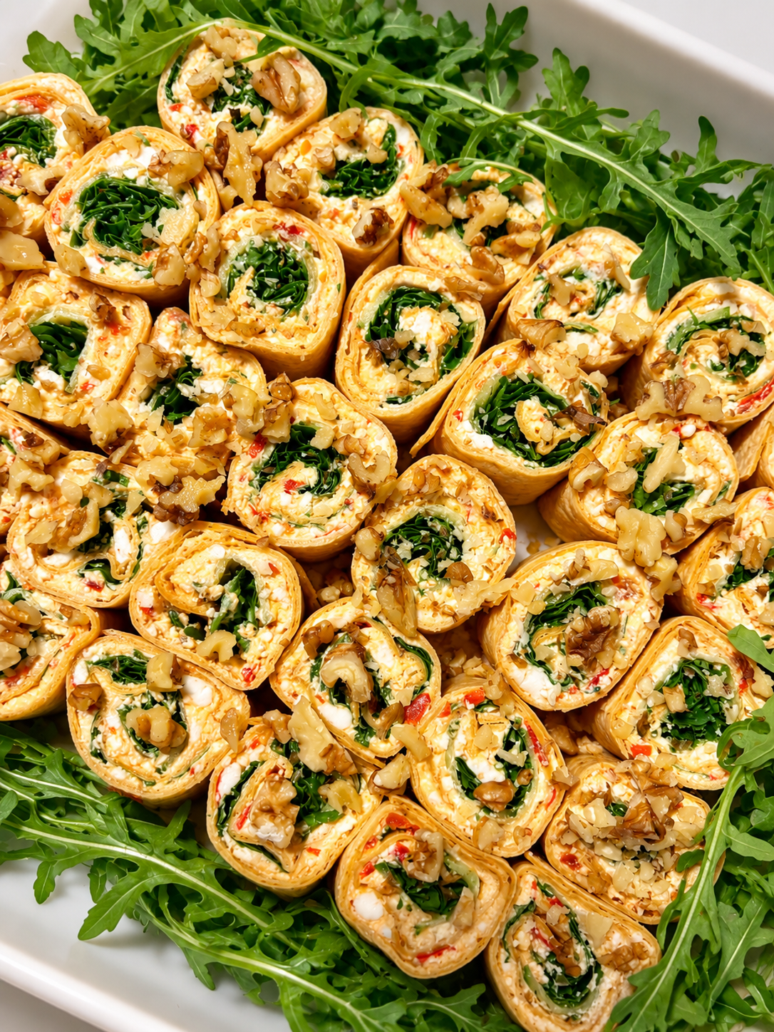Wrap bites - 8 Stück mit Paprika-Feta-Creme, Gurke, Walnüsse, Salat und Honig
